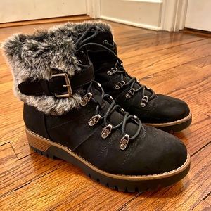Mid Calf Ankle Lace Up Suede Fur Boots